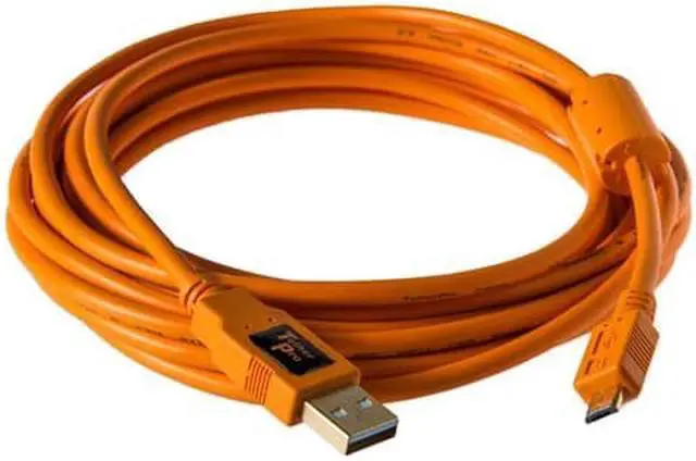 Alt view image 6 of 17 - Tether Tools Tether Tools TetherPro USB 2.0 to Micro-B 5-Pin   Cable, 15' (4.6m), High-Visibility Orange