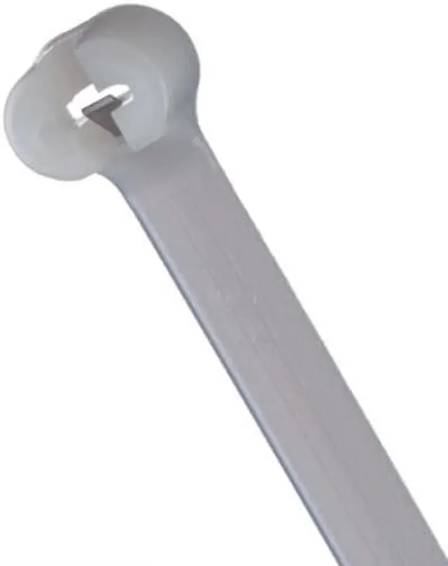 Main image of Thomas & Betts TY25MFR 7.31" 50lb Flame Retardant White Cable Ties with Stainless Steel Locking Device 1,000/Bag