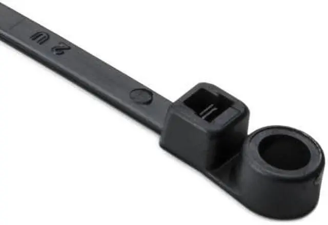 Main image of HellermannTyton T30MR0M4 Screw-Mount Cable Tie, 6.3" Long, #8 Screw, 1.3" Max Bundle Dia, 30lb, PA66, Black, 1000/pkg
