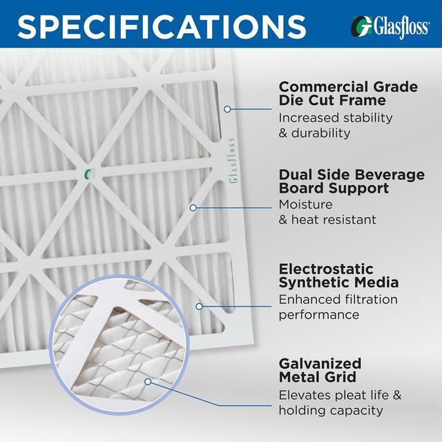 Alt view image 3 of 4 - Glasfloss ZL 22x22x1 MERV 10 Pleated Air Filters. Box of 6. Actual Size: 21-1/2 x 21-1/2 x 7/8
