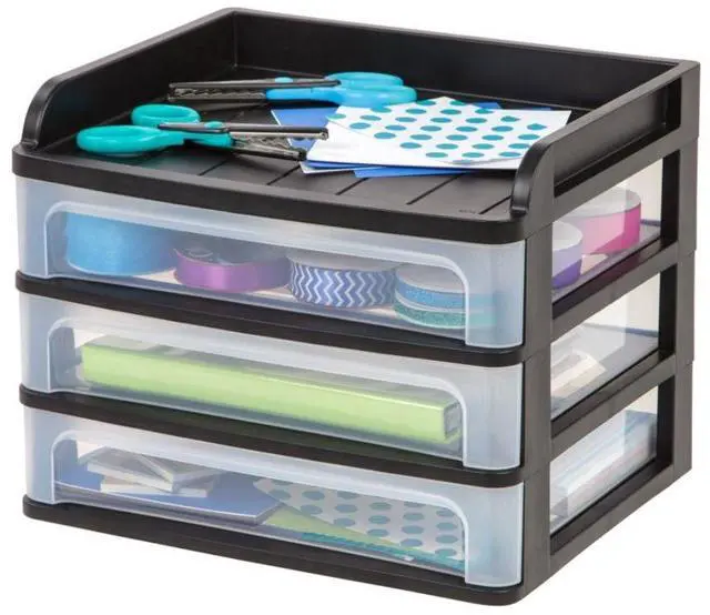 Alt view image 3 of 16 - IRIS® 3-Drawer Medium Desktop Storage, 11 1/4"H x 14 1/4"W x 11 13/16"D, Black