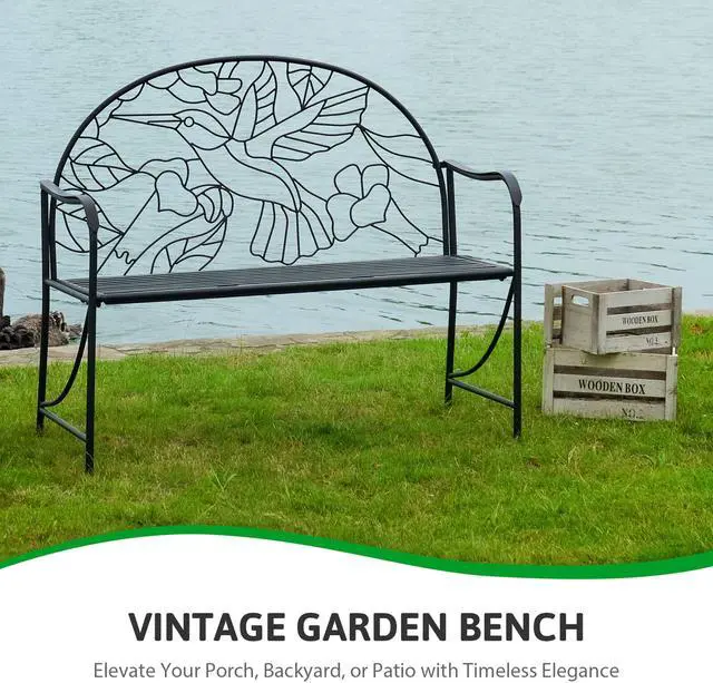 Alt view image 3 of 6 - Po Garden Yard Bench Waterproof Outdoor Seng with Backrest Armrests Black
