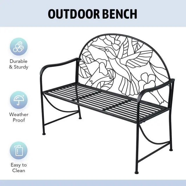 Alt view image 6 of 6 - Po Garden Yard Bench Waterproof Outdoor Seng with Backrest Armrests Black