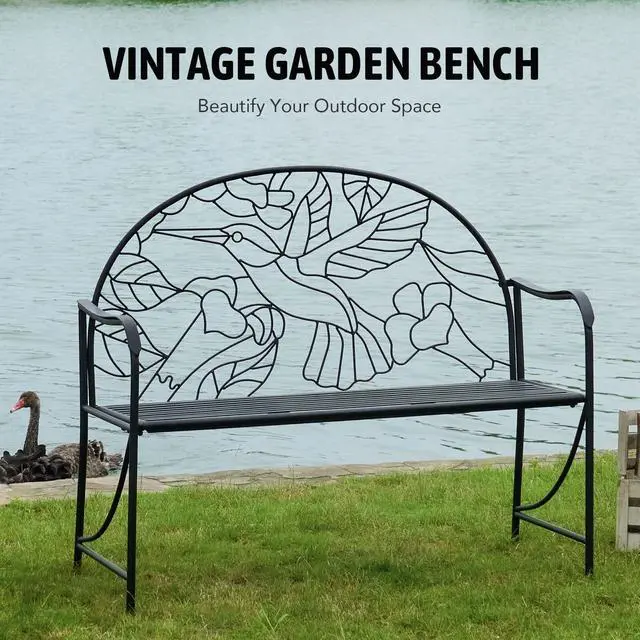 Alt view image 4 of 6 - Po Garden Yard Bench Waterproof Outdoor Seng with Backrest Armrests Black