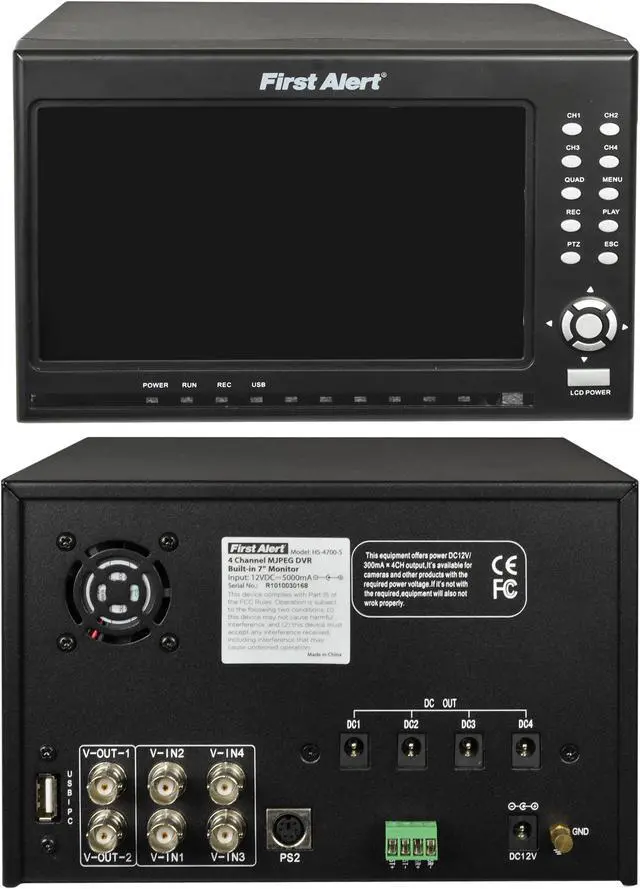 Alt view image 12 of 16 - First Alert Hs-4700-s 4 Wired Security Camera Recording System With 7 in. Lcd Display & Built-in Dvr