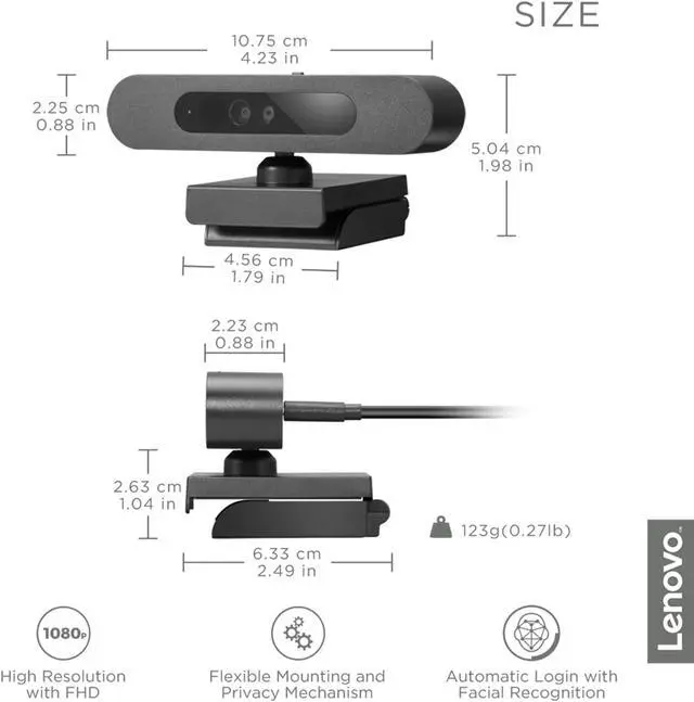 Alt view image 11 of 20 - Lenovo 500 Full HD Webcam Black USB 2.0 Retail 1 Pack GXC0X89769