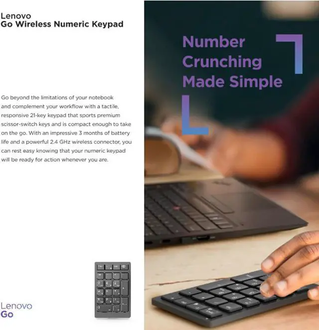 Alt view image 10 of 17 - Lenovo Go Wireless Numeric Keypad 4Y41C33791 Storm grey 21 Normal Keys RF Wireless Keypad