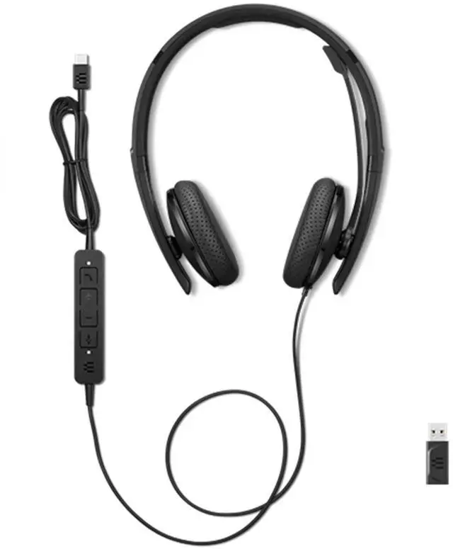 Alt view image 15 of 16 - Lenovo Wired VoIP Headset (UC) - Stereo - USB Type C - Wired - 2.2 Kilo Ohm - 20 Hz - 20 kHz - On-ear, Over-the-head - Binaural - Supra-aural - 5.86 ft Cable - Noise Cancelling Microphone - Black
