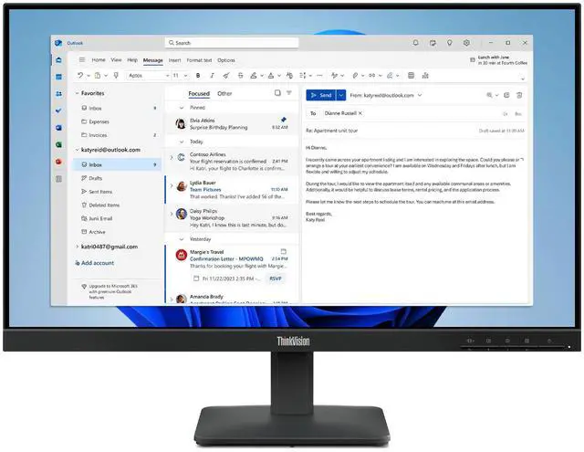 Alt view image 8 of 14 - Lenovo ThinkVision S24-4e 24" Class Full HD LED Monitor - 16:9 - Raven Black - 23.8" Viewable - In-plane Switching (IPS) Technology - WLED Backlight - 1920 x 1080 - 16.7 Million Colors (8-bi