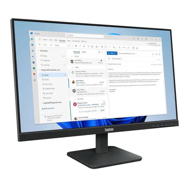 Alt view image 9 of 14 - Lenovo ThinkVision S24-4e 24" Class Full HD LED Monitor - 16:9 - Raven Black - 23.8" Viewable - In-plane Switching (IPS) Technology - WLED Backlight - 1920 x 1080 - 16.7 Million Colors (8-bi