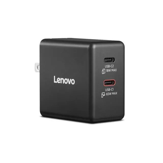 Alt view image 2 of 7 - Lenovo Dual USB-C 65W GaN Power Adapter (Black)