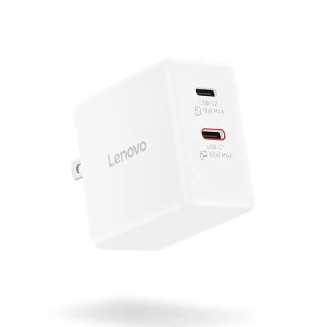 Alt view image 5 of 7 - Lenovo Dual USB-C 65W GaN Power Adapter (White)