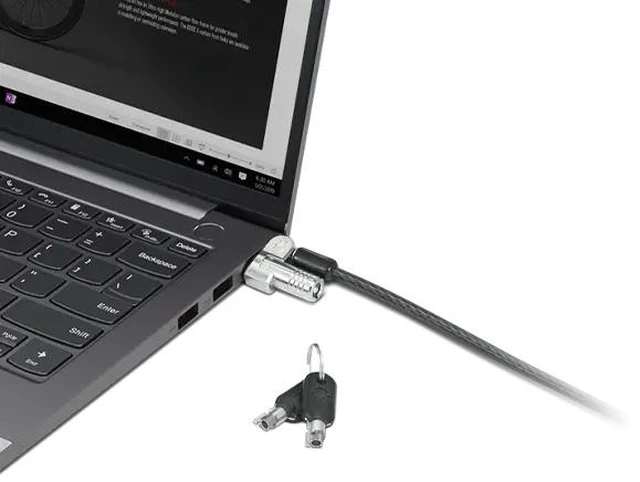 Alt view image 2 of 2 - Lenovo NanoSaver Cable Lock - Patented T-bar/Key Lock - Black - Carbon Steel, Plastic - 5.91 ft - for Notebook, Desktop Computer, Monitor, Tablet