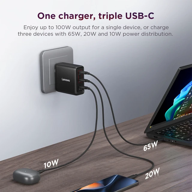 Alt view image 6 of 7 - Lenovo Multi-port USB-C 100W GaN Charger