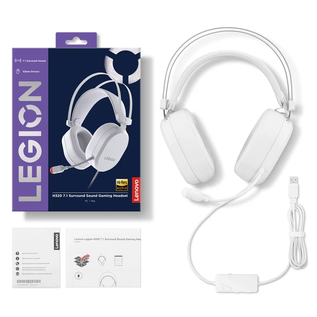 Alt view image 6 of 7 - Lenovo Legion H320 7.1 Surround Sound Gaming Headset (Glacier White), For Gaming