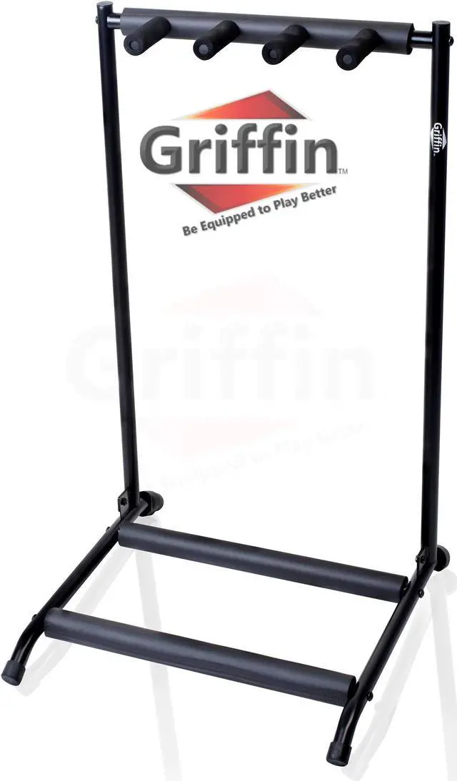 Alt view image 2 of 8 - Three Guitar Rack Stand by GRIFFIN | Floor Storage Holder for Multiple Guitars | Neck Mount Support For Electric, Acoustic Bass, Accessories | Recording Studios, Schools, Stage Performers, Wall Hanger
