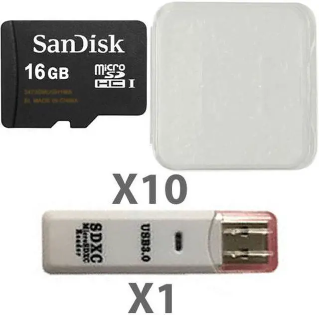 Main image of SanDisk Kit of Qty 10 x Sandisk 16GB mSDHC SDSDQAB-016G Card with Plastic Cases and 1 USB Reader