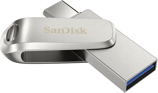 Main image of SanDisk SDDDC4-128G MCB 128GB USB 3.1 Dual A+C Flash Drive r150MB/s SanDisk Ultra Luxe Silver Premium Metal Design Swivel Bulk RFB