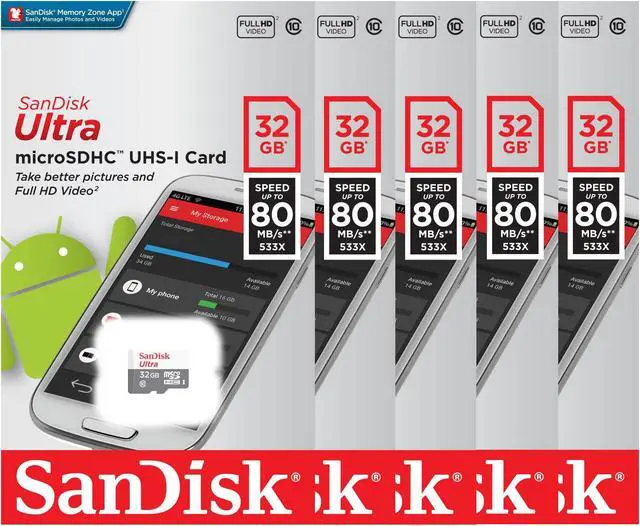 Alt view image 2 of 2 - SanDisk Kit of Qty 5 x SanDisk Ultra 32GB microSDHC SDSQUNS-032G-GN3MN