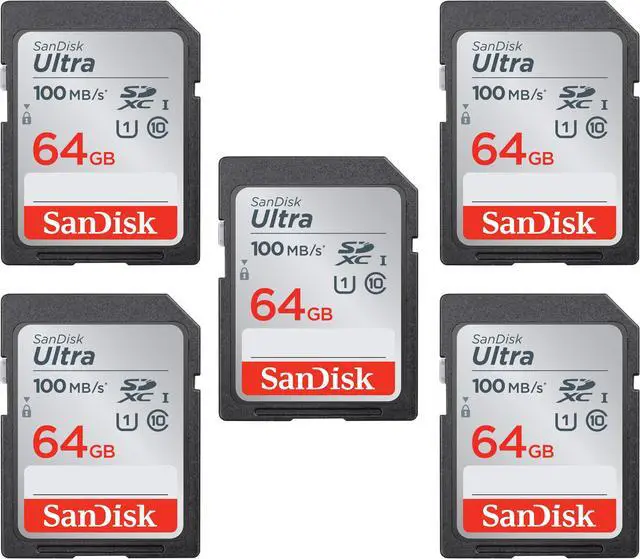 Main image of SanDisk Kit of Qty 5 x SanDisk Ultra 64GB SDXC SDSDUNR-064G-GN6IN with Cases
