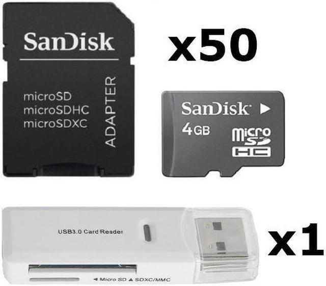 Main image of SanDisk Kit of Qty 50 x SanDisk 4GB microSDHC SDSDQAB-004G with Adapters, 1 USB Reader