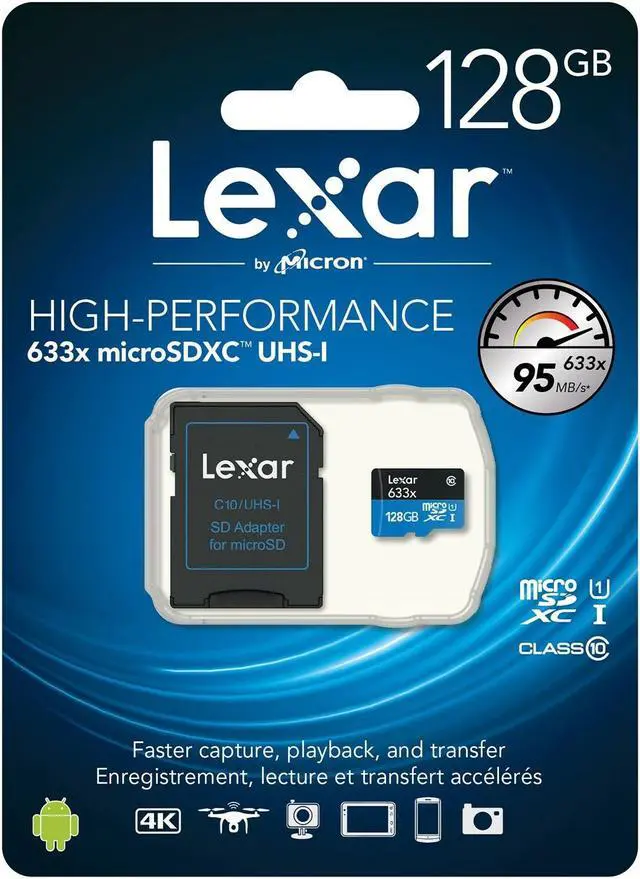 Alt view image 3 of 10 - Lexar LSDMI128BB633A DCM 128GB 8pin microSDXC r100MB/s w45MB/s C10 U3 V30 A1 UHS-I Lexar microSDXC Memory Card w/ Adapter