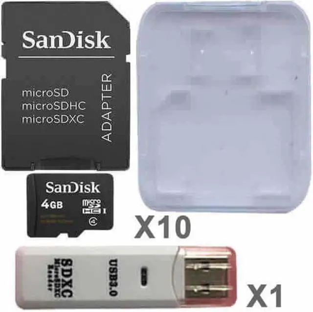 Main image of SanDisk Kit of Qty 10 x SanDisk 4GB microSDHC SDSDQAB-004G with Adapters, Cases, 1 USB Reader