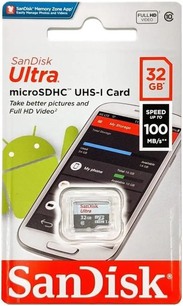 Alt view image 2 of 6 - SanDisk SDSQUNR-032G-GN3MN CVL 32GB 8pin microSDHC r100MB/s C10 UHS-I SanDisk Ultra microSDHC Memory Card w/out Adapter