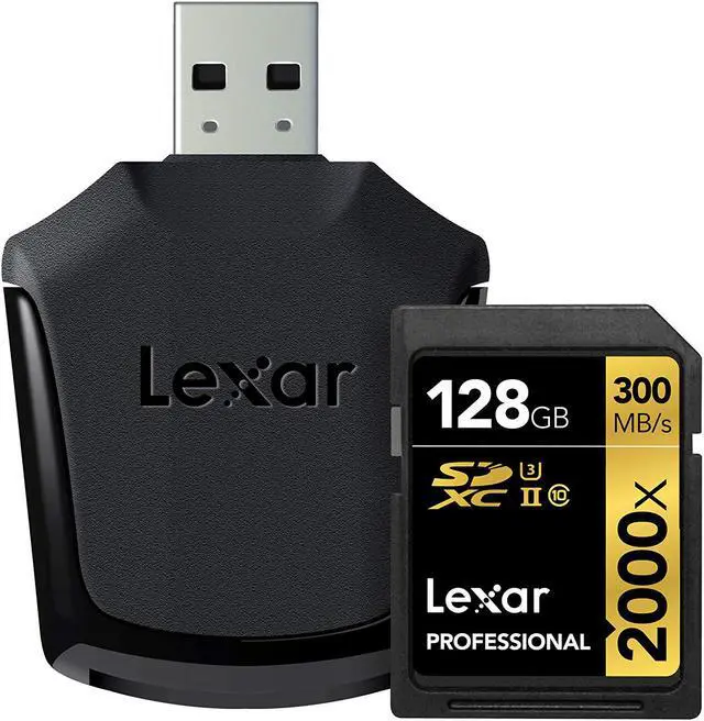 Alt view image 3 of 3 - Lexar LSD128CRBANZ2000R CYU 128GB 17p SDXC 2000x r300MB/s w260MB/s Class 10 UHS-II U3 V90 4K Professional Secure Digital Extended Capacity Card w/ SD Reader
