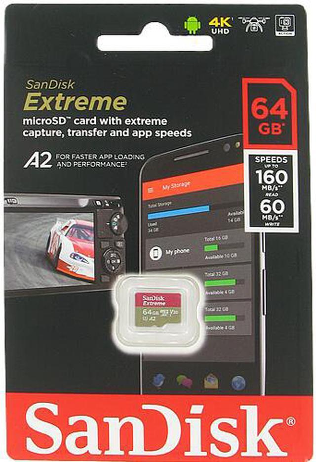 Alt view image 2 of 6 - SanDisk SDSQXA2-064G-GN6MN CYT 64GB 8pin microSDXC r160MB/s w60MB/s C10 U3 V30 A2 UHS-I SanDisk Extreme microSDXC Memory Card w/out Adapter