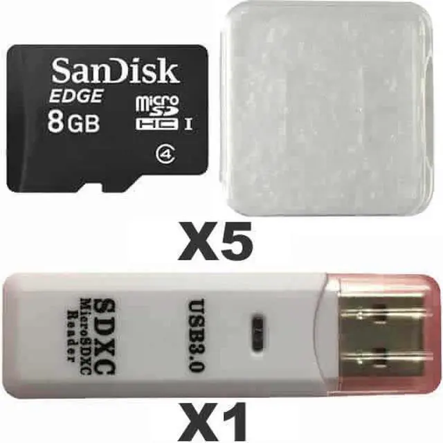 Main image of SanDisk 8GB MicroSD Class 4 UHS-1 SDSDQAB-008G Micro SDHC Card (5 Pack) with Plastic Cases and 1 Reader