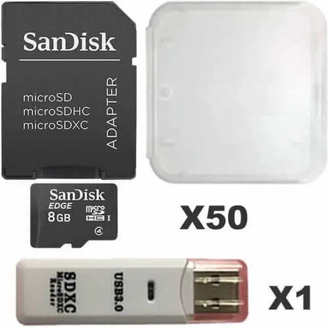 Main image of SanDisk 8GB MicroSD Class 4 UHS-1 SDSDQAB-008G Micro SDHC Card (50 Pack) with SD Adapters, Plastic Cases and 1 Reader