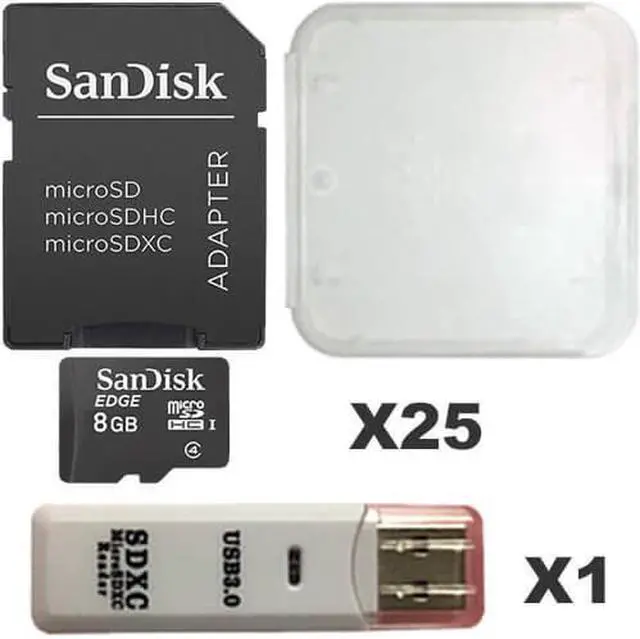 Main image of SanDisk 8GB MicroSD Class 4 UHS-1 SDSDQAB-008G Micro SDHC Card (25 Pack) with Adapters, Plastic Cases and 1 Reader