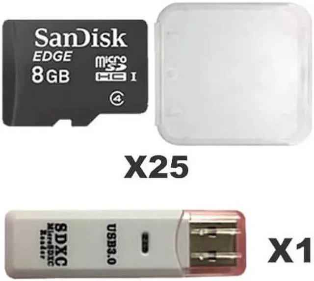 Main image of SanDisk 8GB MicroSD Class 4 UHS-1 SDSDQAB-008G Micro SDHC Card (25 Pack) with Plastic Cases and 1 Reader