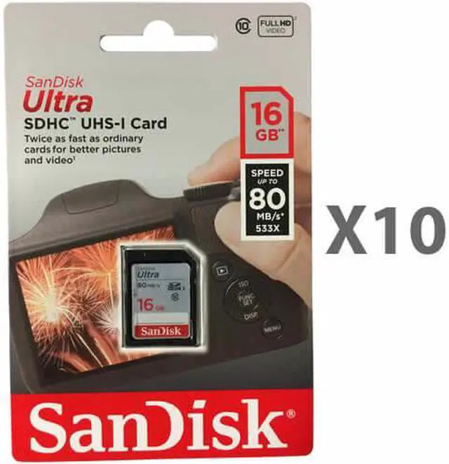 Main image of SanDisk 16GB Ultra SDHC Class 10 UHS-I 80MB/s SD Camera Card SDSDUNC-016GB (10 Pack)