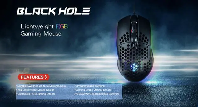 Alt view image 3 of 7 - ANACOMDA BlackHole GAMING MOUSE , 6400 DPI, 7 Programmable Buttons, Customization via software suite, RGB Lighting Effects, Gaming Grade Optical Sensor IC, 75g Lightweight Mouse Design