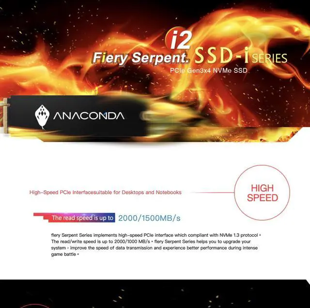 Alt view image 2 of 6 - ANACOMDA i2 512GB M.2 PCIe Gen3x4 NVMe 1.3 3D TLC NAND FLASH Internal Solid State Drive. Internal SSD Read Speed up to 2000MB/s Write Speed Up to 1500MB/s. Made in TAIWAN