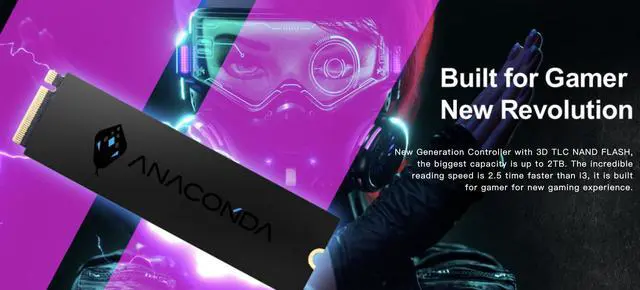 Alt view image 4 of 7 - ANACOMDA i4x 2000GB(2TB) M.2 2280 PCIe Gen4x4 NVMe 1.4 3D TLC NAND FLASH Internal Solid State Drive Perfect for PS5. Internal SSD Read Speed up to 7000MB/s Write Speed Up to 7000MB/s. Made in TAIWAN