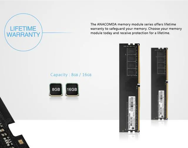 Alt view image 6 of 6 - ANACOMDA Standard UDIMM DDR4 288-Pin PC RAM 2666MHz CL19 16GB Desktop Memory Model. Made in TAIWAN