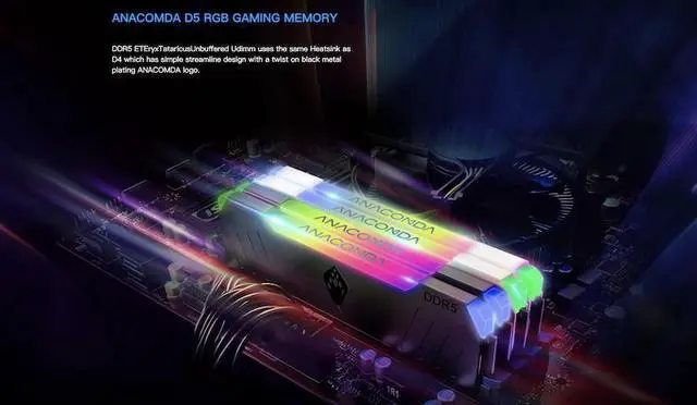 Alt view image 3 of 7 - ANACOMDA ET RGB DDR5 288-Pin PC RAM Memory 7200MHz(PC5 57600) CL34 32GB (16GBX2) UDIMM (White) with Heatsink Desktop Memory Model. Made in TAIWAN
