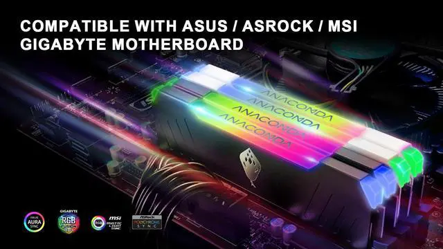 Alt view image 3 of 7 - ANACOMDA ET RGB Gaming DDR4 288-Pin PC RAM Memory 3600MHz(PC4 28800) CL18 32GB (2 x 16GB) UDIMM (White) with Heatsink Desktop Memory Model. Made in TAIWAN