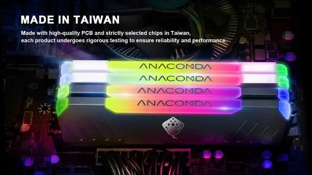 Alt view image 4 of 6 - ANACOMDA ET RGB Gaming DDR4 288-Pin PC RAM Memory 3200MHz CL16 16GB(8GBX2) UDIMM (White) with Heatsink Desktop Memory Model. Made in TAIWAN