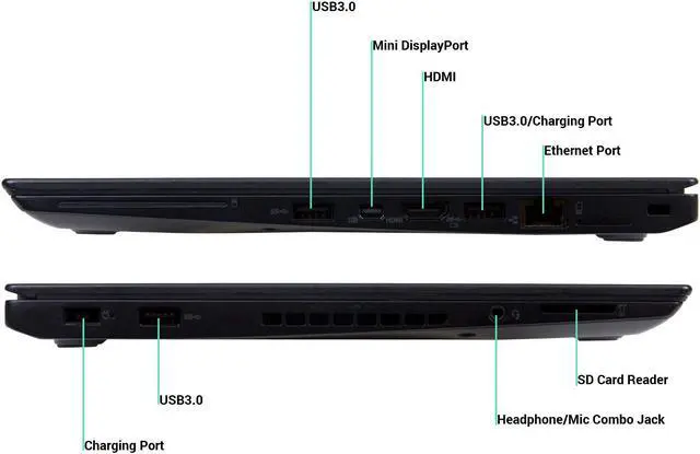 Alt view image 3 of 3 - Lenovo ThinkPad T460S 14" Laptop, Core i5-6200U 2.3GHz, 12GB RAM, 512GB Solid State Drive, Windows 10 Pro 64Bit, (Certified Renewed)