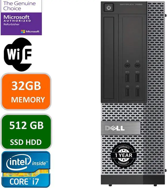 Main image of Dell Optiplex 7020 Desktop Computer, Intel Quad-Core i7-4770-3.4GHz, 32 GB RAM, 512GB SSD HDD, DVD, USB 3.0, WiFi, HDMI, Windows 10 Pro (Renewed)