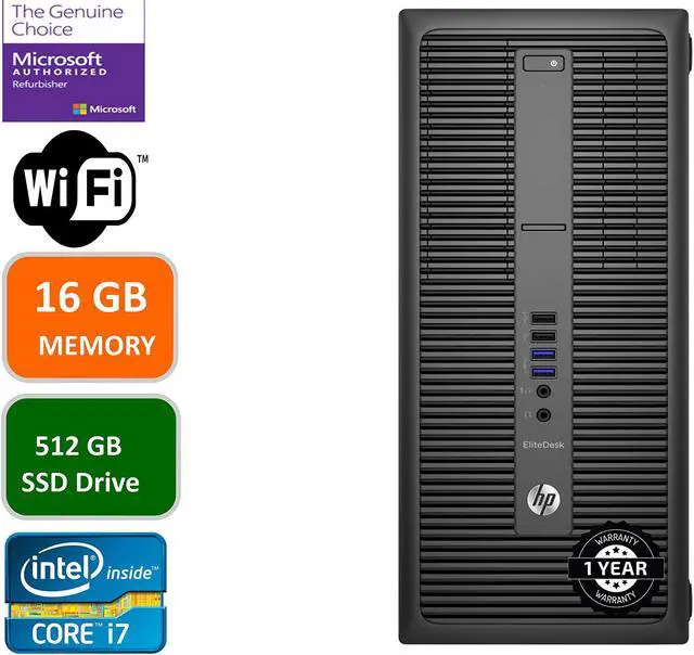 Main image of HP EliteDesk 800 G2 Business Desktop Mini Tower, Intel Core i7 6700 3.4Ghz, 16GB DDR4 RAM, 512GB SSD Hard Drive, Windows 10 Pro (Renewed)