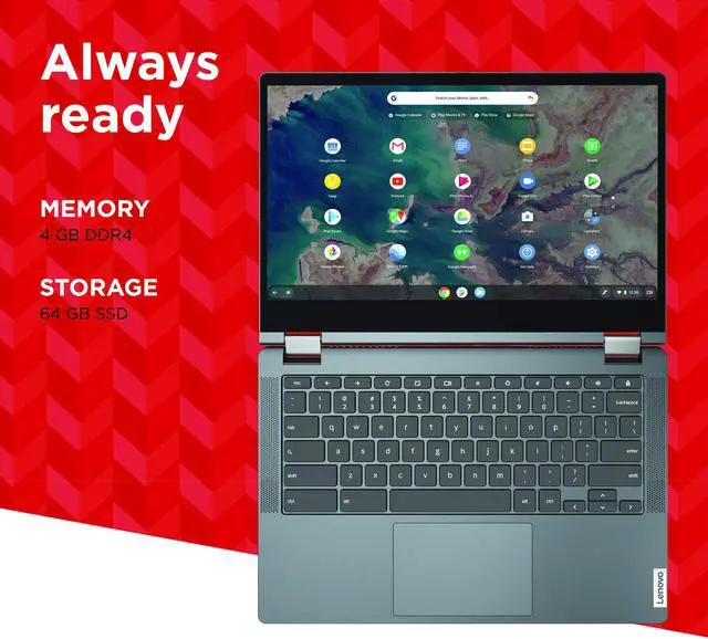 Alt view image 5 of 7 - (82B80006UX) Lenovo Chromebook Flex 5 13" Laptop, FHD (1920 x 1080) Touch Display, Intel Core i3-10110U Processor, 4GB DDR4 OnBoard RAM, 64GB SSD, Intel Integrated Graphics, Chrome OS, 82B80006UX, Gra