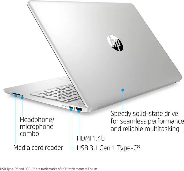 Alt view image 4 of 7 - HP 15-Inch FHD Laptop, 10th Gen Intel Core i5-1035G1, 8 GB RAM, 256 GB Solid-State Drive, Windows 10 Home (15-dy1036nr, Natural Silver) (2Z289UA#ABA)
