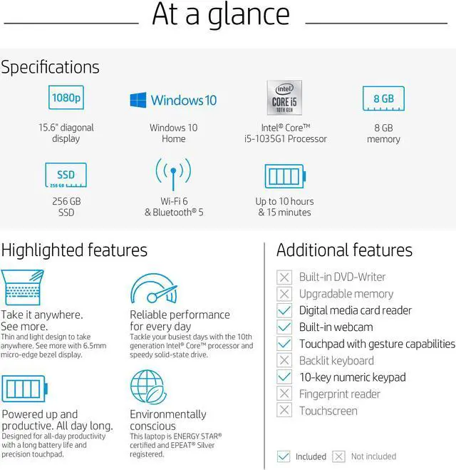 Alt view image 6 of 7 - HP 15-Inch FHD Laptop, 10th Gen Intel Core i5-1035G1, 8 GB RAM, 256 GB Solid-State Drive, Windows 10 Home (15-dy1036nr, Natural Silver) (2Z289UA#ABA)