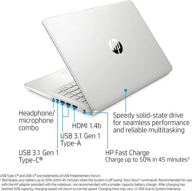 Alt view image 3 of 7 - HP 14-inch Laptop, Intel Core i3-1005G1, 4 GB RAM, 128 GB SSD Storage, Windows 10 Home in S Mode (14-dq1020nr, Natural Silver) (9LL02UA#ABA)