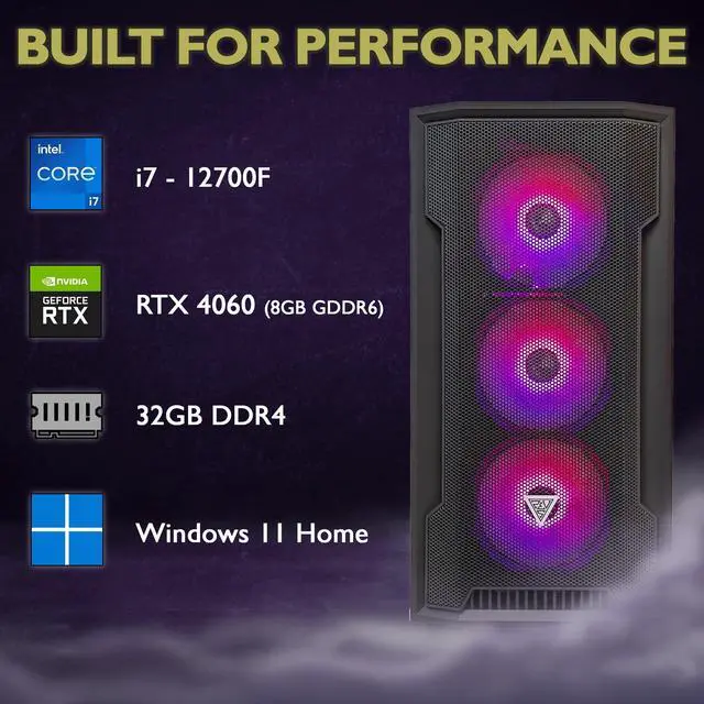 Alt view image 2 of 7 - Cobratype Anaconda Gaming PC - Intel Core i7-12700F, RTX 4060, Liquid Cooled, 32 GB DDR4 RAM, 1 TB NVMe, Windows 11 Home - Gaming Desktop